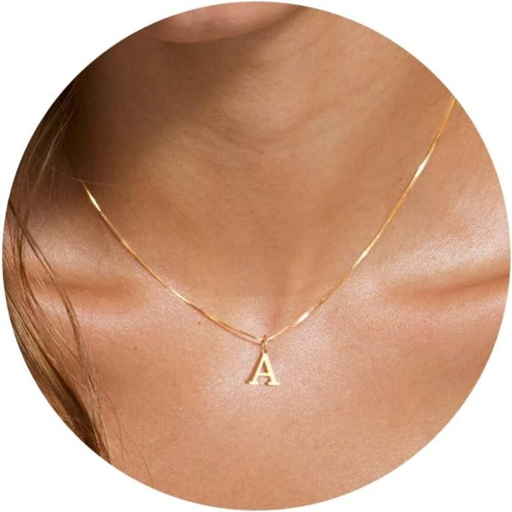 Gold Initial Necklace Dainty Monogram Pendant Choker Jewelry for Women